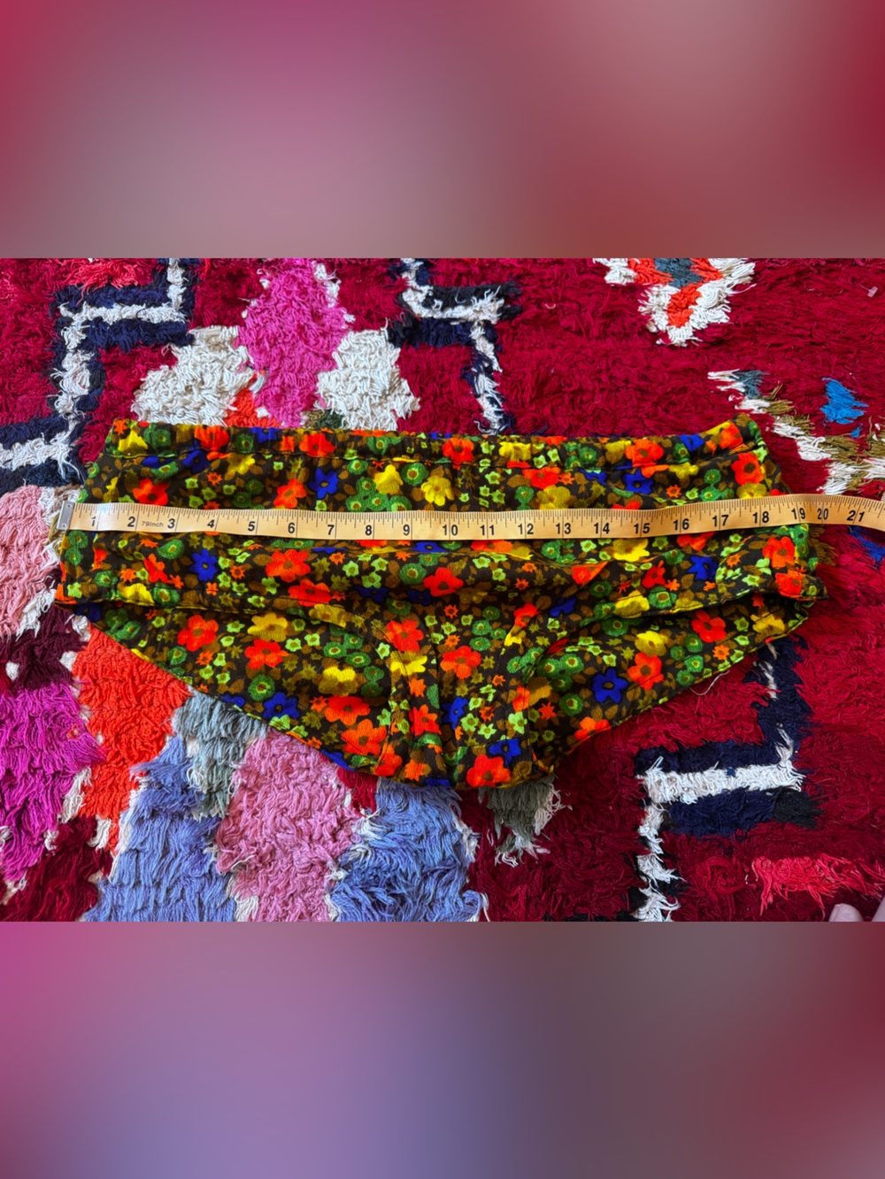 70s Vintage Bright Floral Bark Cloth Bikini Sz M - Picture 7 of 16